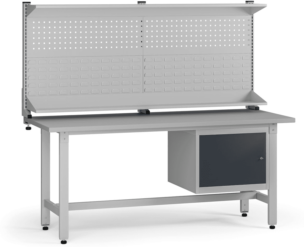 B2B Partner Stół warsztatowy z regulacją wysokości G5 z panelem, 1800 x 750 x 800-1000 mm, 1x szafka, grafitowy