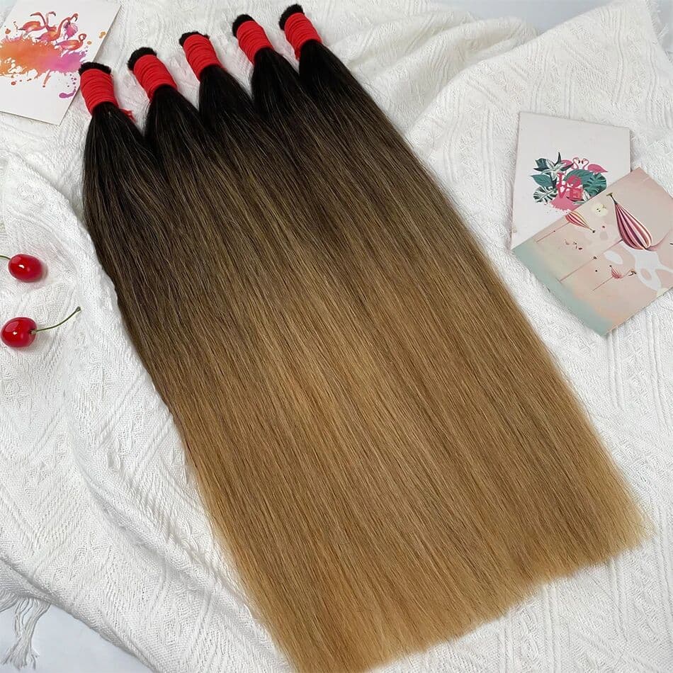 Shinehair 100% Human Hair Virgin Brazilian Extensions Bundle Piano Highlight Gradient 2/27# Straight Hair Weft Weaving Hair Bulk Wholesale