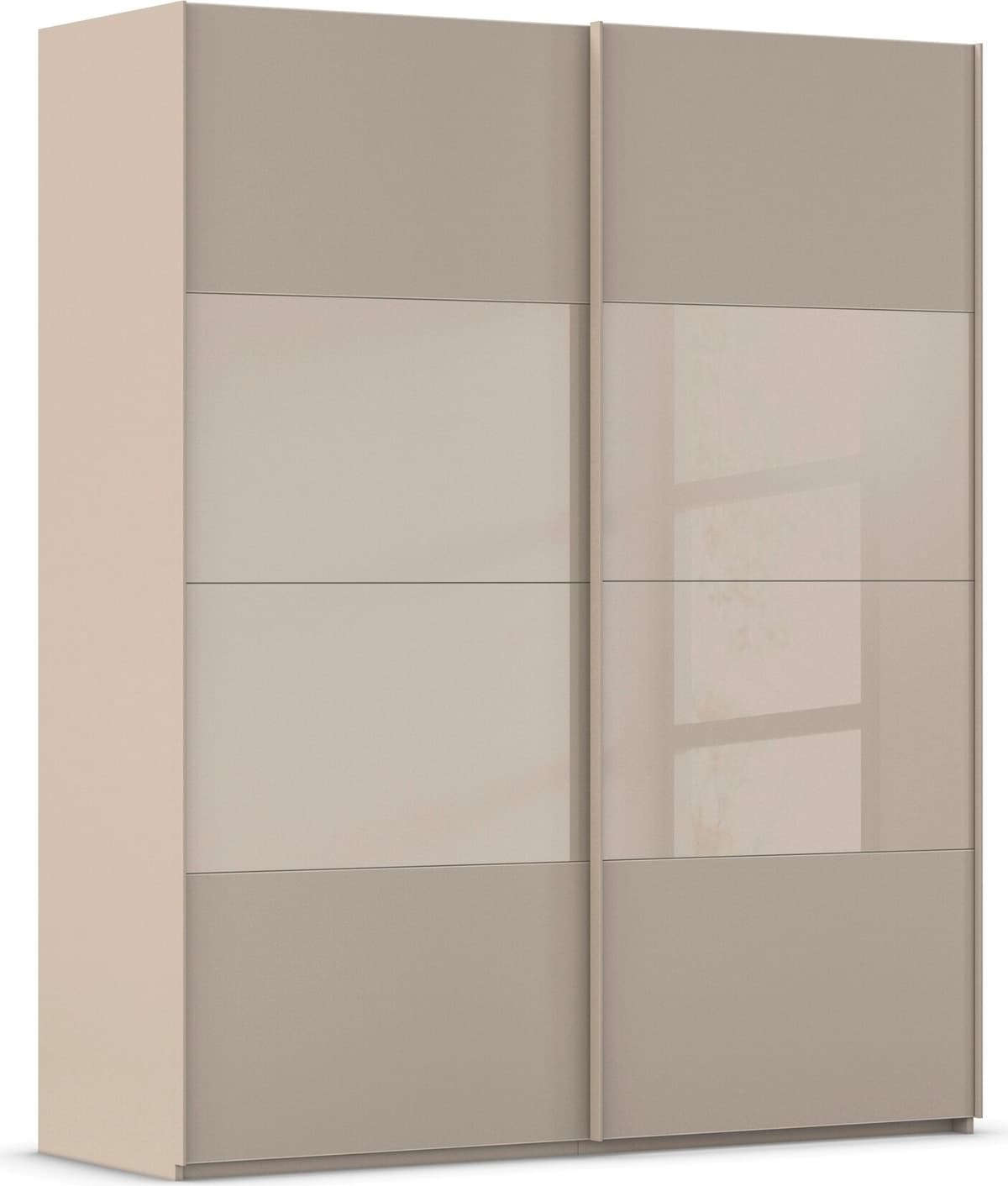 Schwebetürenschrank RAUCH "Kleiderschrank Schrank Garderobe Schlafzimmerschrank SCALE-FYRA", braun (taupe, glas taupe (fango)), B:181cm H:223cm T:67cm, Holzwerkstoff, Schränke, Schwebetürenschrank, edle Türen viergeteilt Glas matt/glänzend viele Farben MA