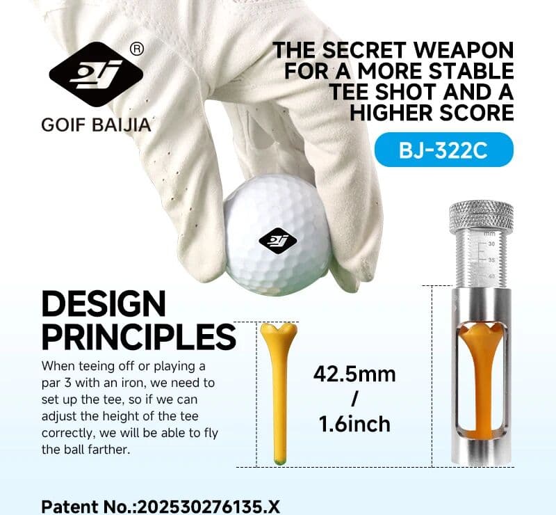 NONE Gray Golf Tee Partner Adjusting Tool for Precise Height Setting to Enhance Ball Flight Distance