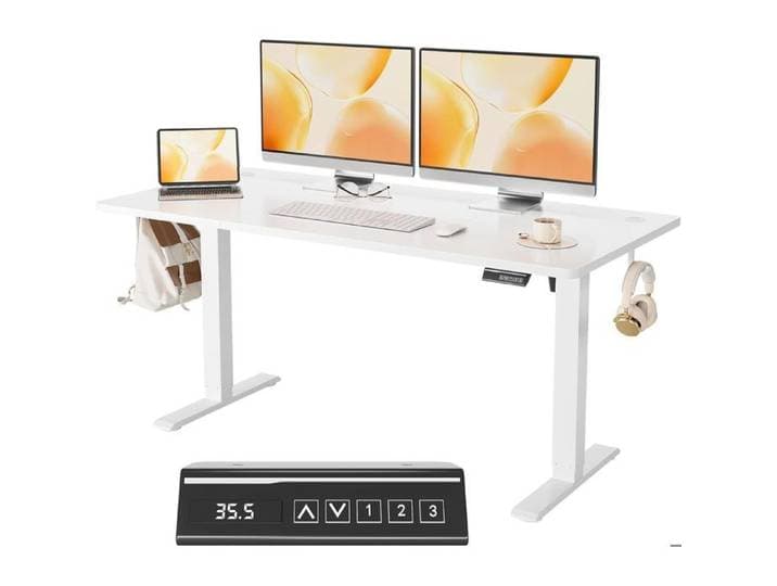 120cm Bureau Électrique Réglable Table Informatique Hauteur Variable avec 3 Positions Mémoire Crochets Latéraux pour Bureau Salonl