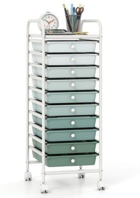 Costway 10 Drawer Rolling Storage Cart Organizer with 4 Universal Casters-Green
