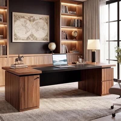YUZHOU "Oversized Executive Desk with File Drawers & Storage Cabinet, 102"" Manager Workstation with CPU Space"