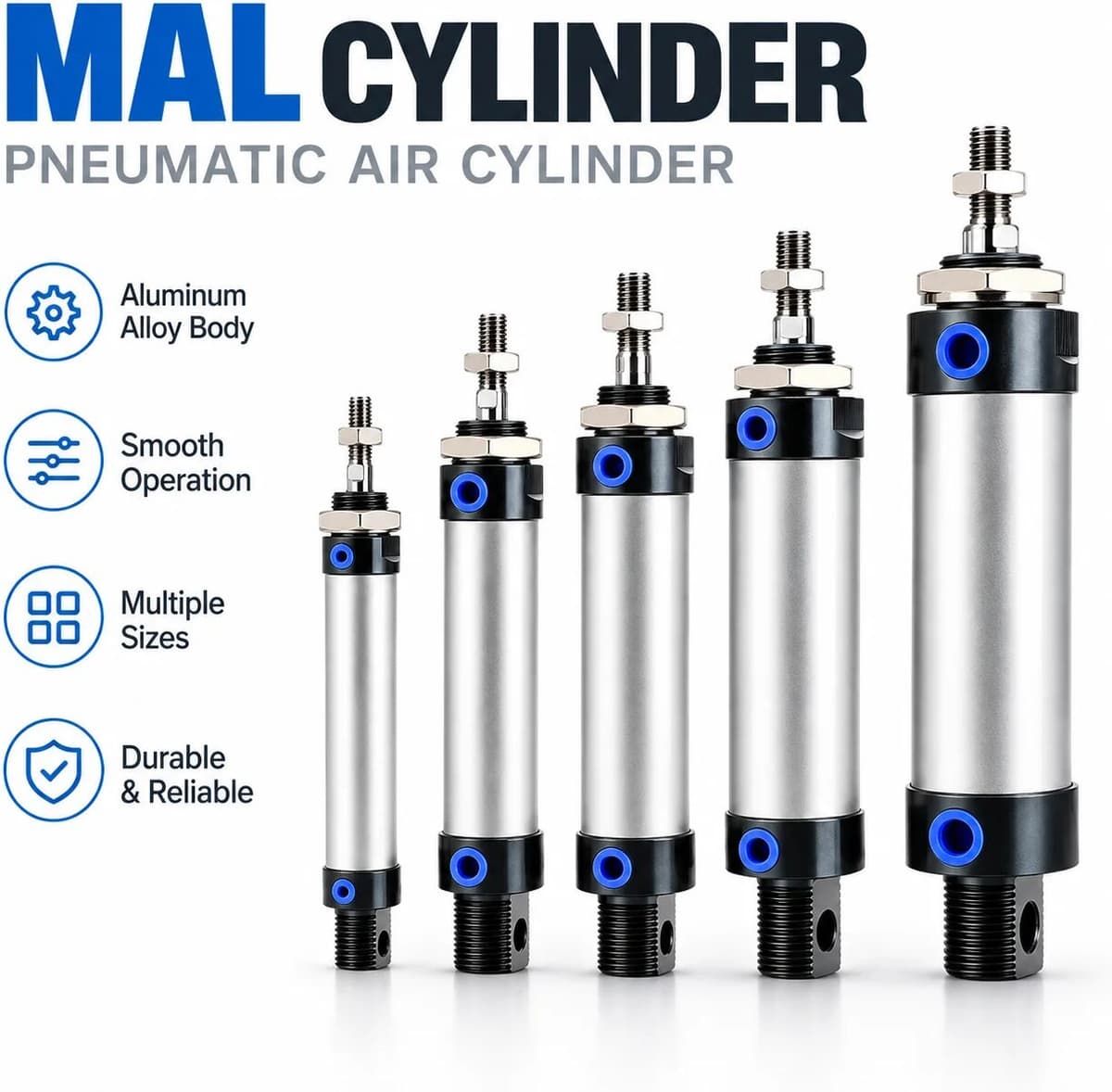 AFR MAL Series Mini Pneumatic Cylinder 16/20/25/32mm Bore 25/50/75/100/125/150mm Stroke Double Acting Aluminum Alloy Air Cylinder