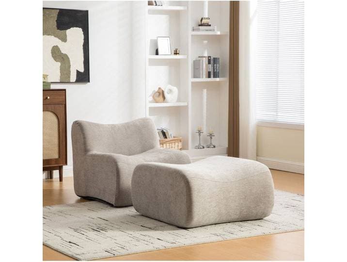 Fauteuil canapé compressé 1 place EVRYAE 83 x 92 x 72 5 cm avec repose-pieds chenille grise sans montage