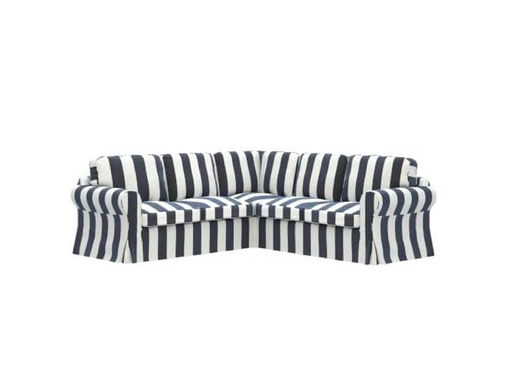 Soferia Housse de Rechange Compatible pour EKTORP canapé d'angle 2+2 Places – Tissu Terra Strata Blue (Aspect Lin\, Fibres recyclées\, Lavage à la Main Uniquement)