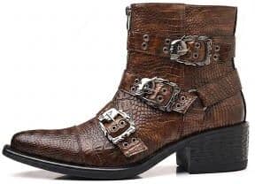 LightInthebox Men's Black Gothic Biker Boots, Pointed-Toe Ankle Boots with Multi-Buckle Straps and Low Block Heel for Edgy Men, Halloween, Motorcycle Events and Punk Parties