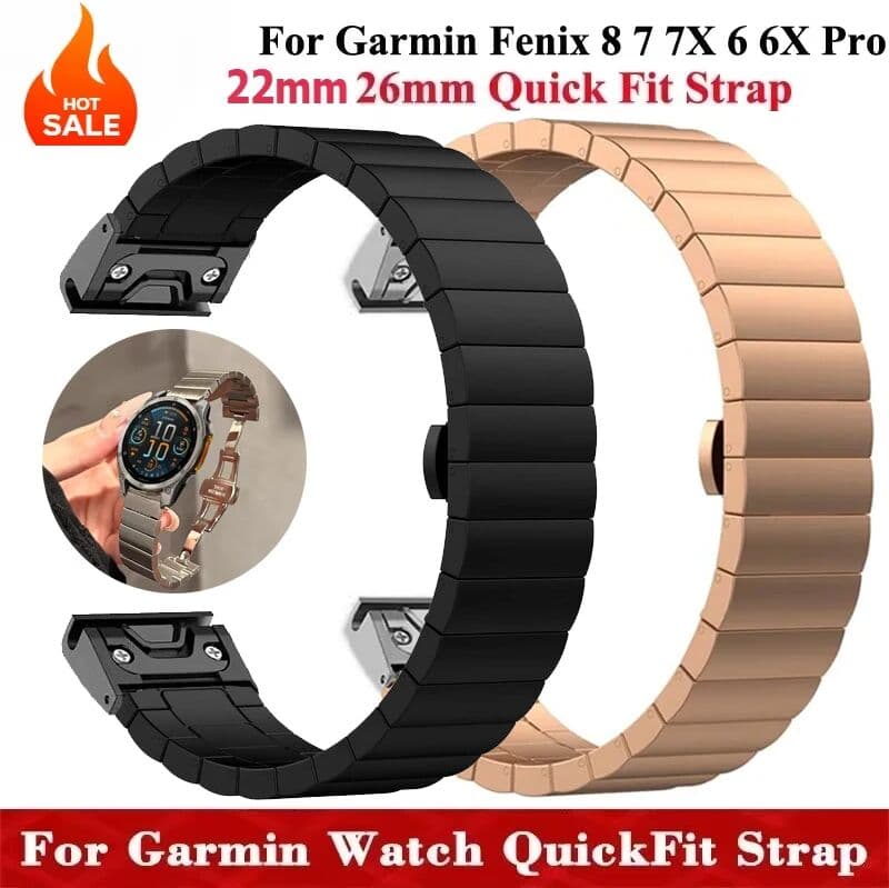 NONE 26mm 22mm QuickFit Stainless Steel Strap For Garmin Fenix 8 51mm 47mm 7X 7 Pro 6X 6 5X 5Plus 3 3 HR Band Forerunner 965 745 935