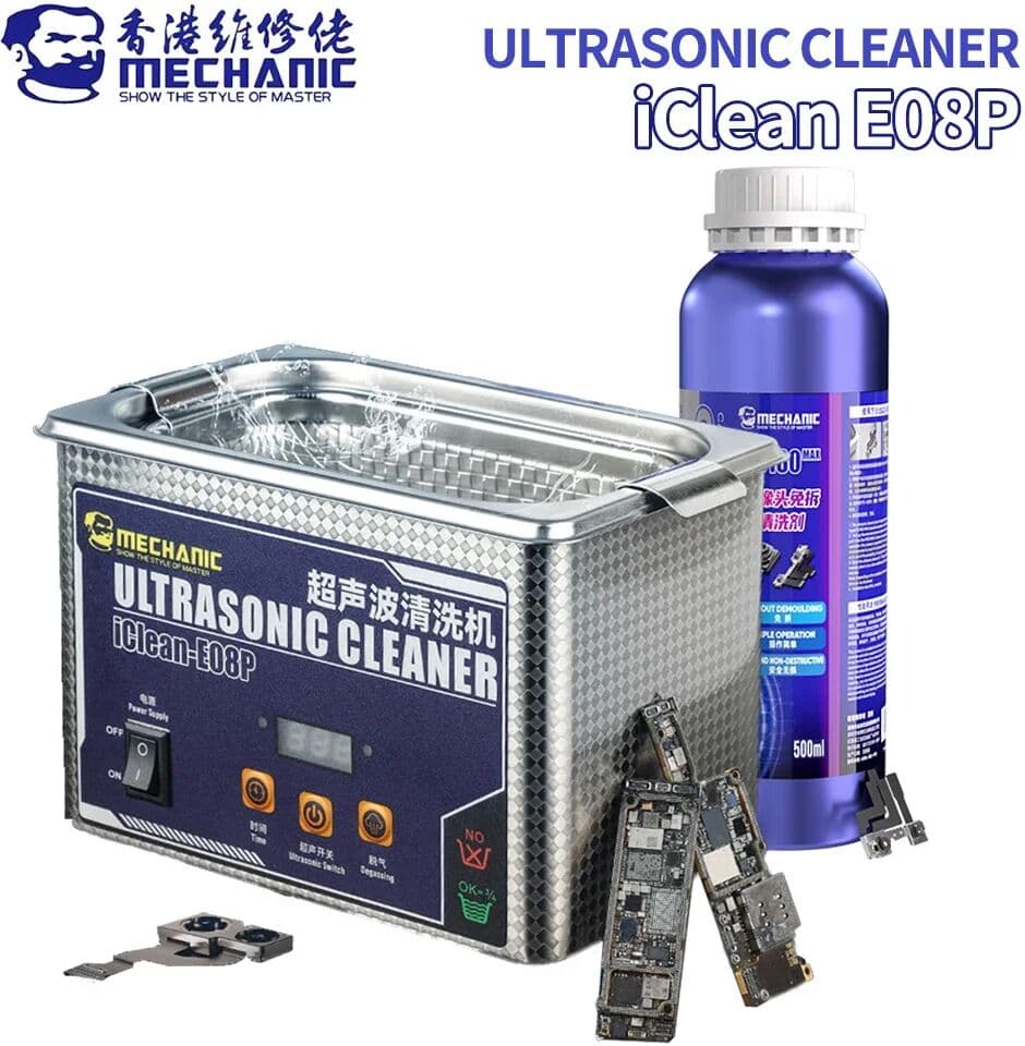MECHANIC IClean E08P Ultrasonic Cleaner for Mobile Phone Repair Camera Motherboard Tweezers Soldering Iron Tip Cleaning Tool