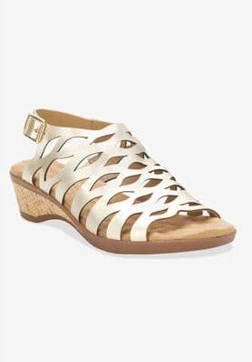 Wide Width Women's Katia Wedge Sandal by Ros Hommerson in Gold Platino Leather (Size 9 W)