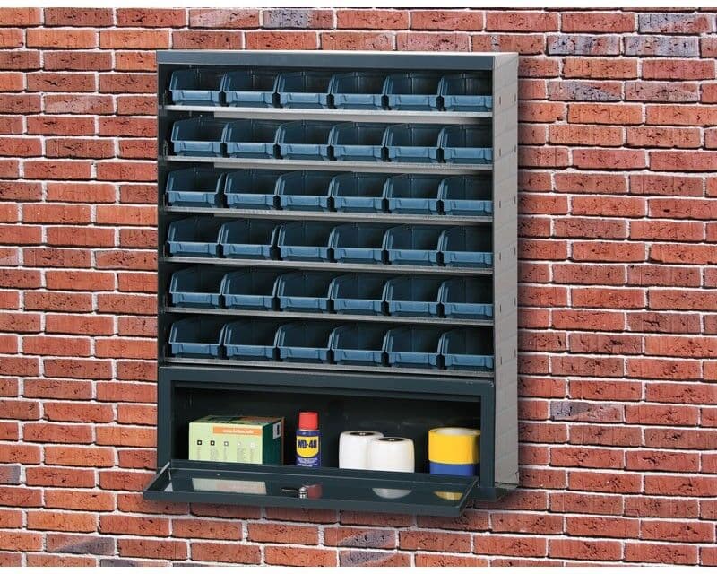 ArtPlast Závesný regál s plastovými boxmi BASIC a priehradkou, 36 boxov