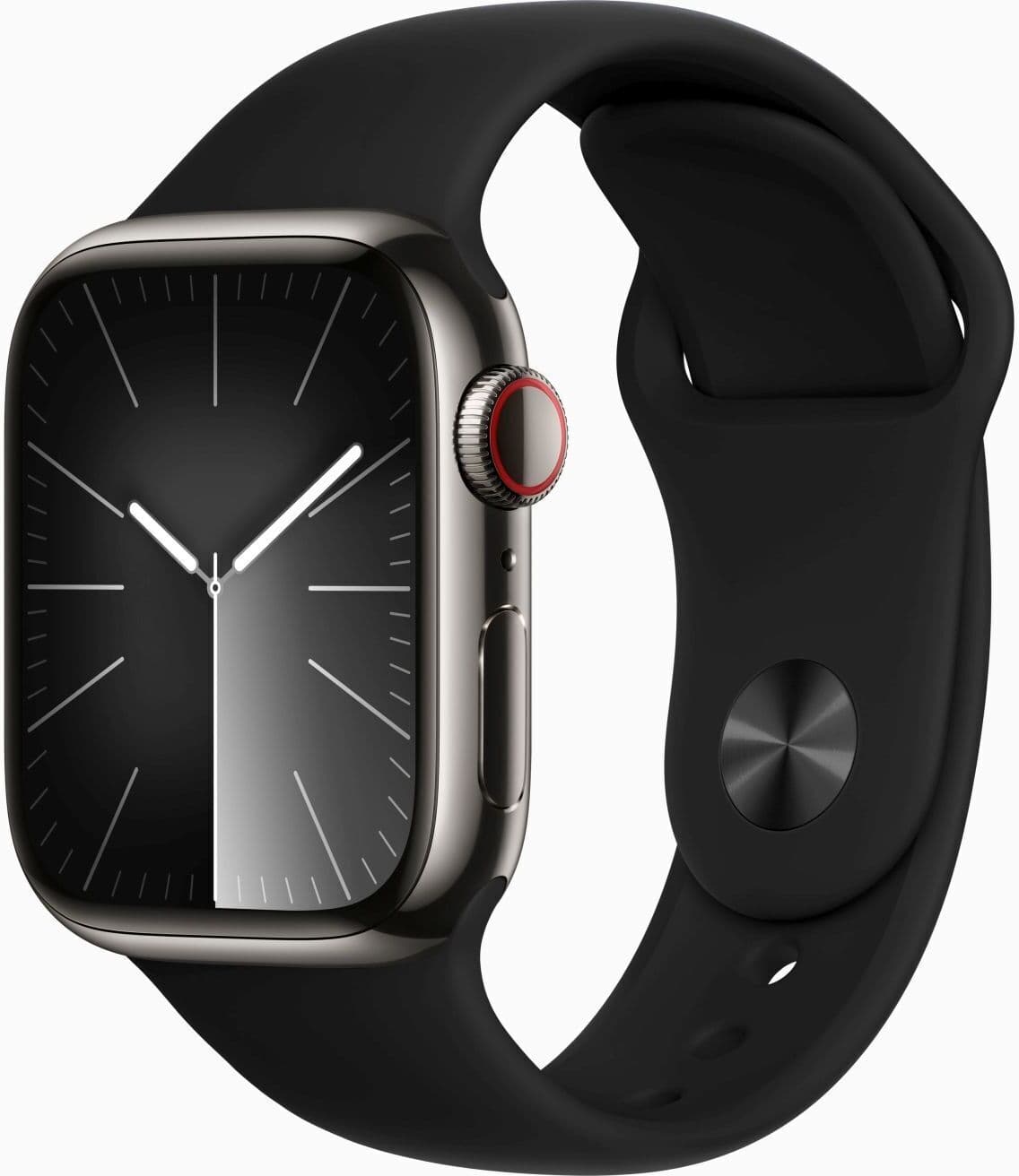 Apple Watch Series 8 stal nierdzewna 41 mm (2022)   GPS + Cellular   grafit   czarny pasek sportowy - Refurbished