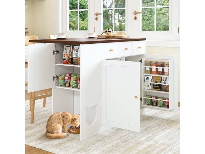Insel de cuisine chariot de cuisine et placard avec tiroirs – avec plaque de travail extensible rack à épices zone de repas pour