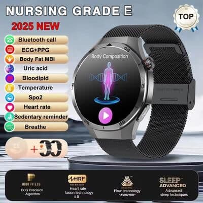 Inspire Select 2025 ECG Health Smart Watch AMOLED Bluetooth Call Fitness Tracker With NFC & Wellness Monitoring black Steel B 2a iatrology Care Grade