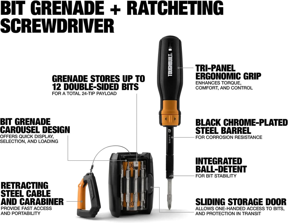 NONE TOUGHBUILT TB-H5S2-MR-A Ratcheting Multi-Bit Screwdriver 24 Position Manual Hand Tool Portable