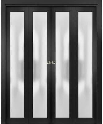 SartoDoors Planum 2102   Closet Door Bi-fold Door   Solid Wood w/ Glass   Hardware Set   72x80, Matte Black Bedroom Door
