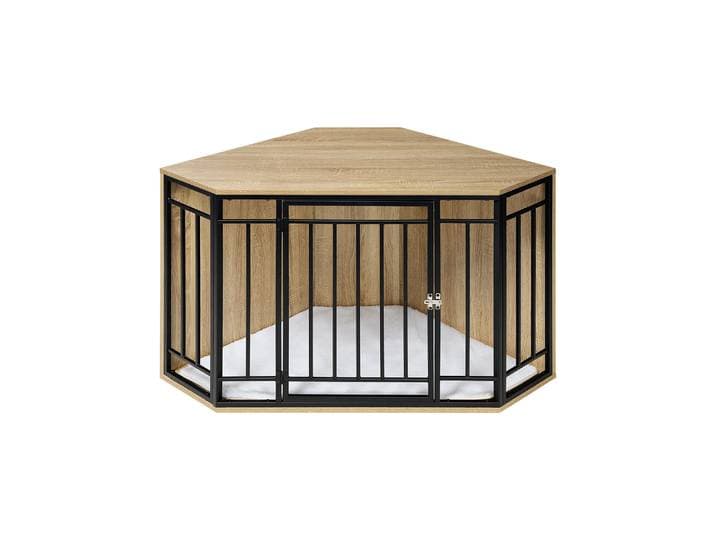 EUGAD 111x67x60 cm Table d'appoint d'angle pour chien, niche intérieure avec porte verrouillable, maison pour animaux de compagnie pour chiens de grande, moyenne et petite taille