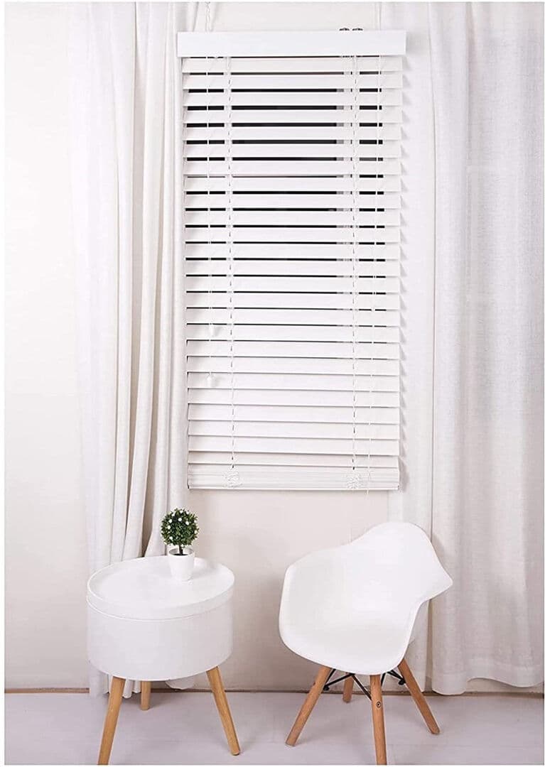 Symple Stuff Faux Wood Venetian Blinds, Waterproof Horizontal Slats with Corded Light & Privacy Control, Trim-to-Size Window Blinds White 150 cm L x 240 cm W