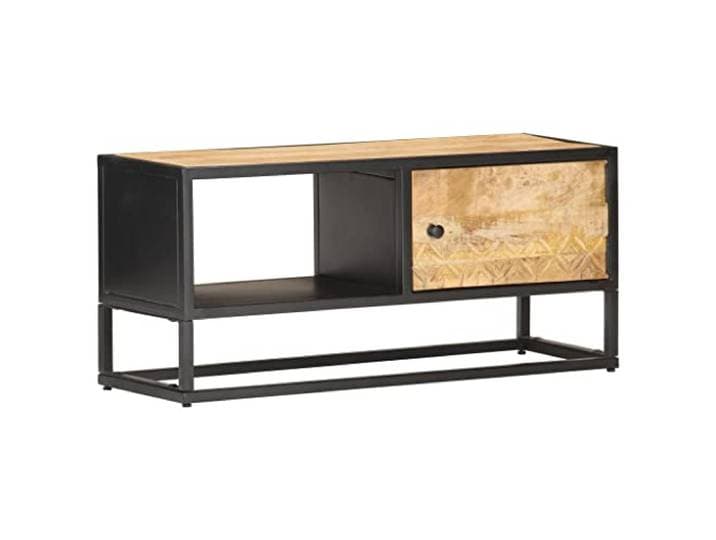 Tv-meubel met bewerkte deur 90x30x40 cm ruw mangohout