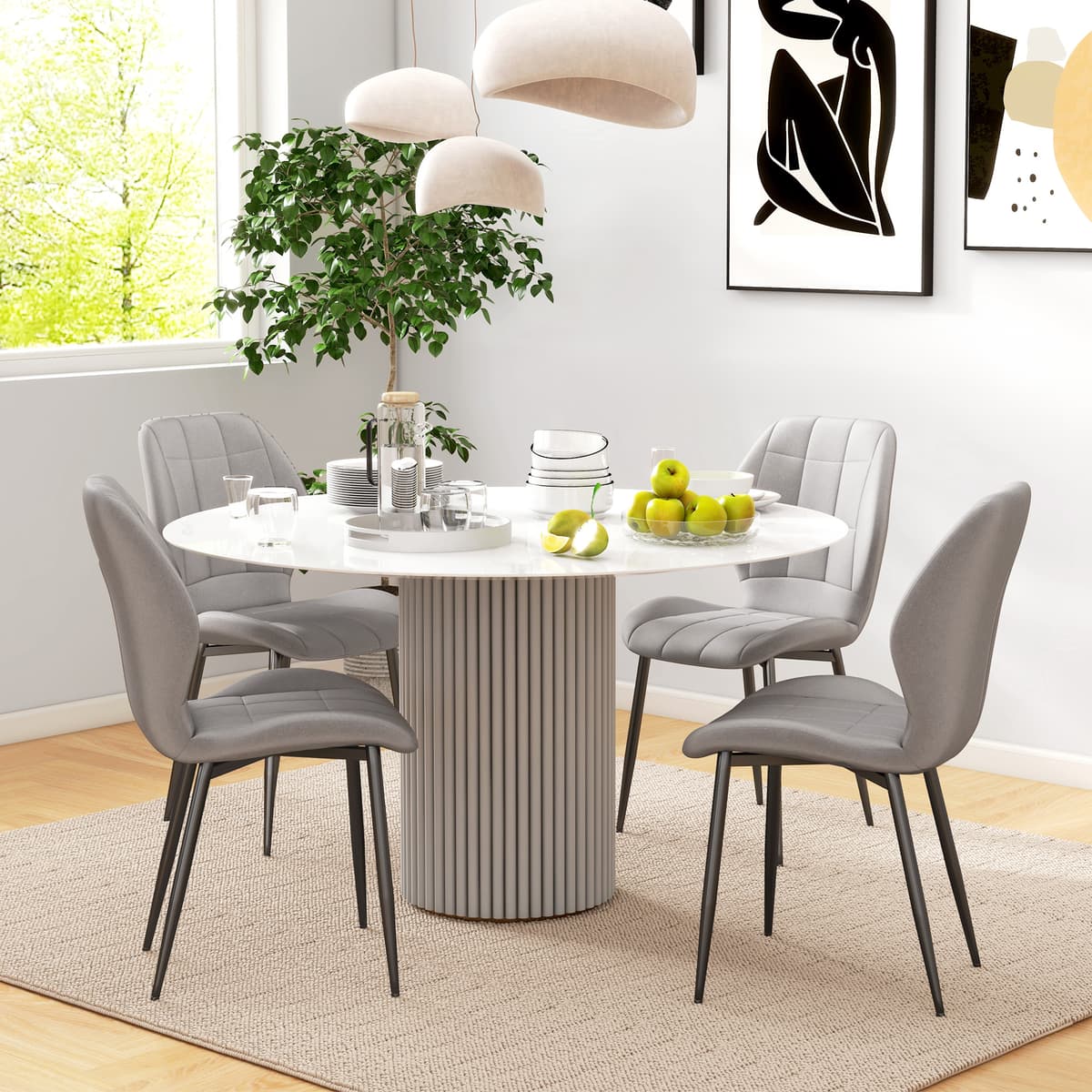 Homcom Set di 4 Sedie da Pranzo Moderne per Cucina e Soggiorno con Rivestimento in Flanella, Grigio Aosom