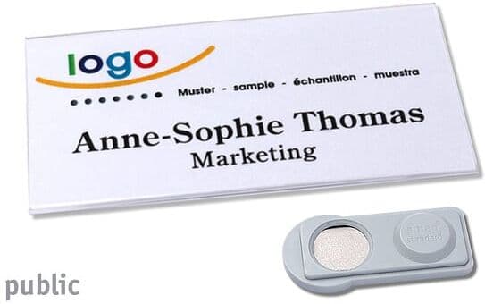 badgetec 10 Unidades - Tarjetas identificativas PUBLIC magnéticas smag&reg; imán   75 x 37 mm, PVC duro, transparente