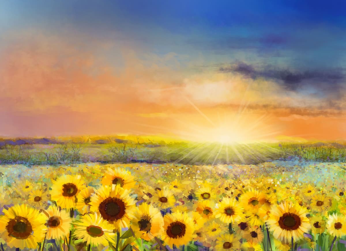 Fototapete PAPERMOON "Painting Sunflowers", bunt, B:2m L:1,49m, Vlies, Tapeten, Fototapete bunt B/L: 2m x 1,49m, Bahnen: 4 Stk.