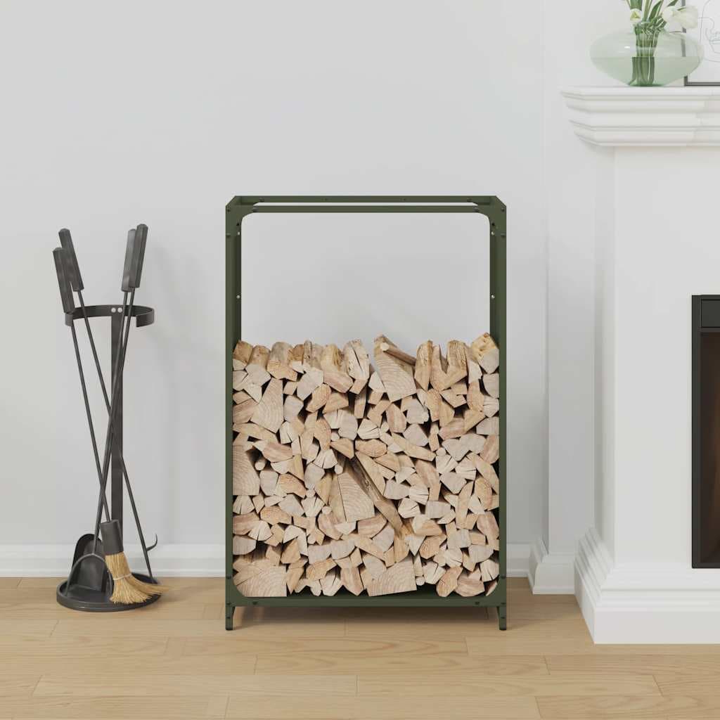vidaXL Portant de bois chauffage vert olive 60x28x90 cm