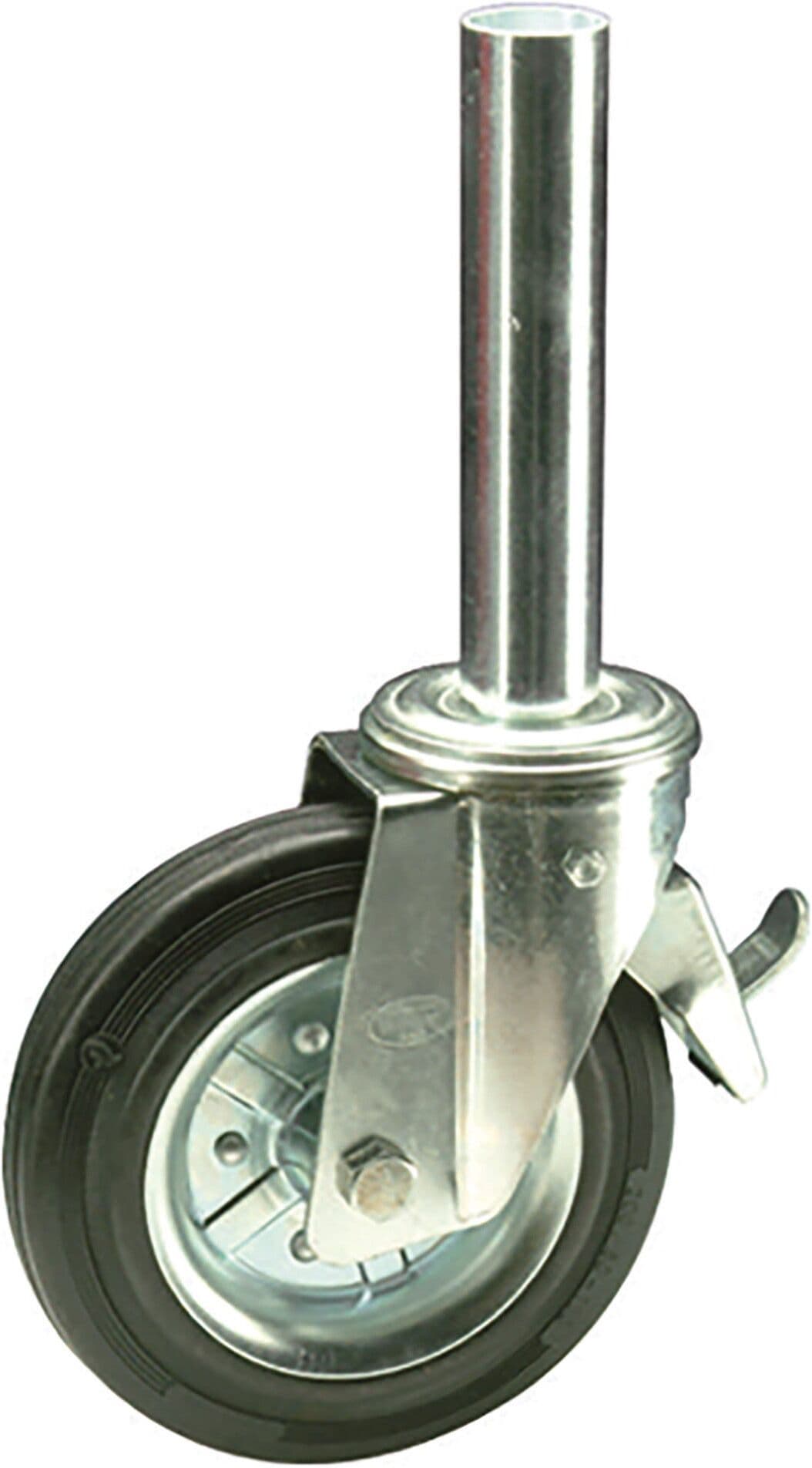 Rocarr RUOTA Ø 200 mm PORTATA 250 kg CON FRENO GOMMA NERA SUPPORTO A PERNO TUBOLARE