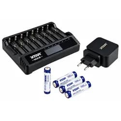 XTAR MX8 8-fach Ladegerät für 1,5V Li-Ion, 3,6-3,7V Li-Ion, 1,2V NiMH Akkus, inkl. 8 Stück AAA 1,5V 1000mAh Li-Ion Akkus