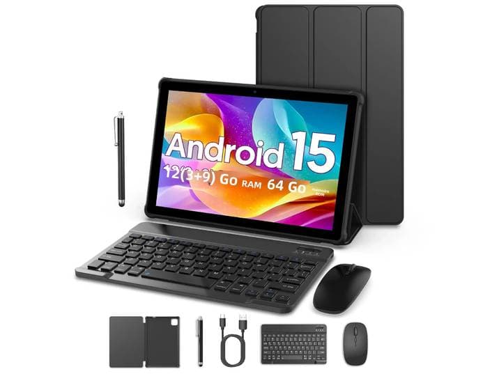 Dernière version mondiale tablette Android 15, tablette 10 pouces, processeur Quad-core, résolution 1280*800, RAM 12 (3 + 9), stockage 64 Go