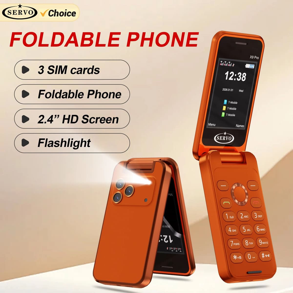 SERVO X9 PRO Foldable Mobile Phone 2G Three SIM Standby 2.4