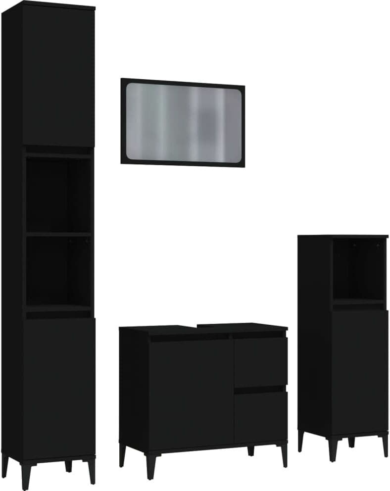 vidaXL Ensemble de meubles salle de bain 4 pcs noir bois d'ingénierie