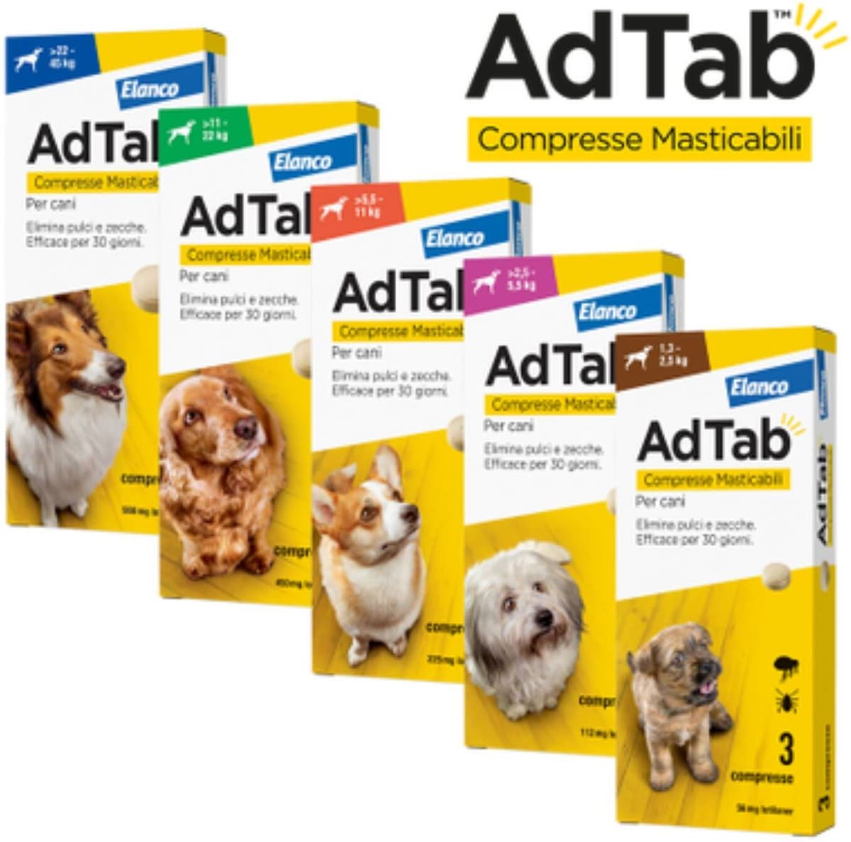 Elanco Ad Tab Compresse Antiparassitarie Masticabili per Cani 11-22 Kg 3 cpr