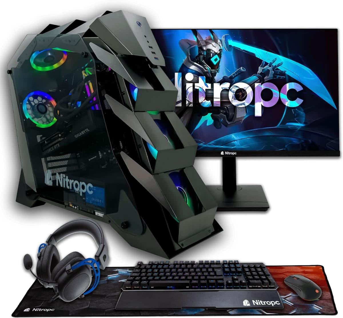 NitroPc Sobremesa Gaming Pack Elite Intel Core Ultra 7 270K+, RTX 5070 Ti 16GB, 32GB DDR5, 2TB M2, Win11 PRO, Accesorios + monitor 27". Negro