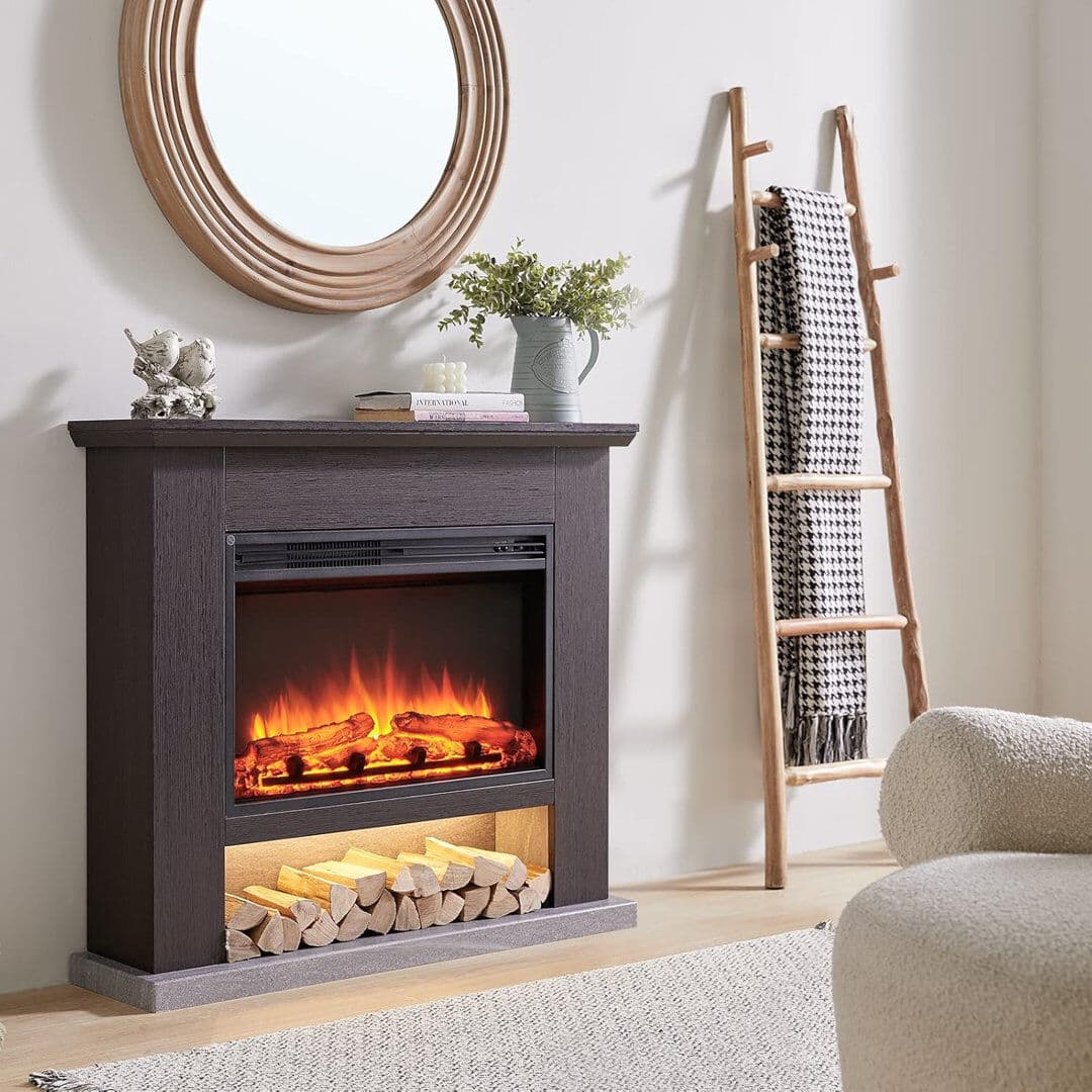 FLAMME Electric Fire and Surround, Freestanding Suite, Beadell Espresso Oak 88cm H x 100cm W x 25cm D