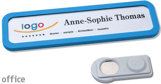 badgetec 10 Unità - Targhette portanome OFFICE magnetiche Magnete smag&reg;   blu medio   75 x 17 mm, Plastica