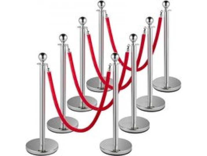 VEVOR Poteau de Guidage, 8 Pcs Poteaux d'Argent de Séparation avec 1,5 m Corde en Flanelle Rouge, Barrière Balisage Stable en Acier Inoxydable, pour Théâtre Hôtel Exposition Séparer Contrôler Foules