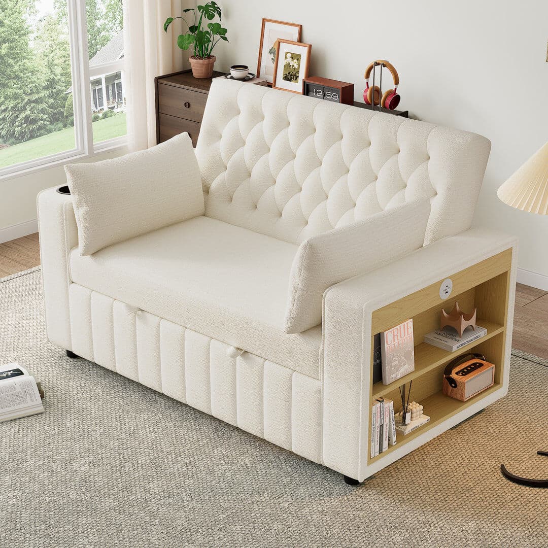 Brayden Studio 2 Seater Chenille Sofa Bed Beige 84cm H X 138cm W X 136cm D