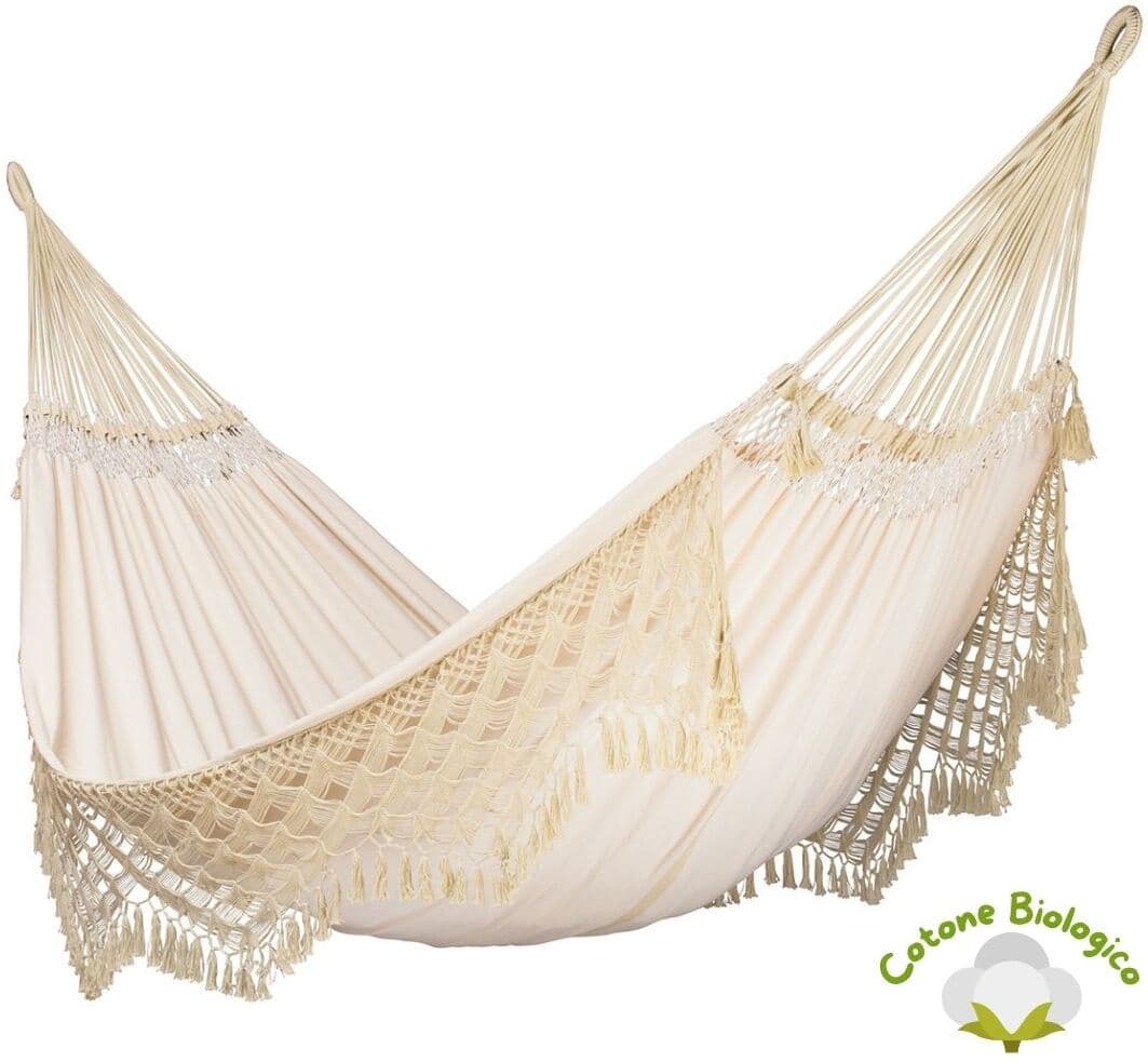 Amaca Kingsize In Cotone Biologico E Macramè Brasiliano Bossanova Champagne (Ds)