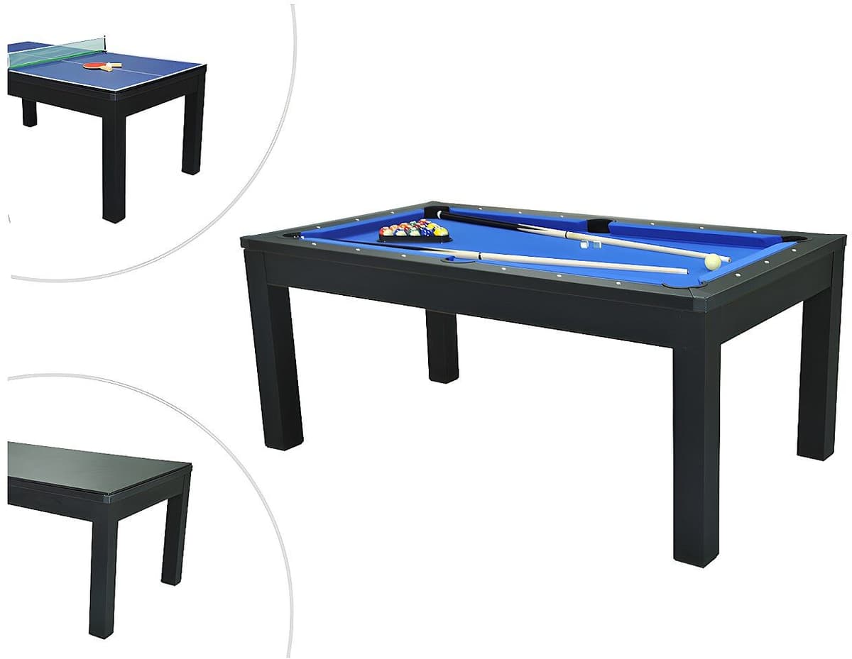 Vente-unique Table transformable noire - Billard & Ping-pong - L182 x l102 x H80 cm - SOUSA