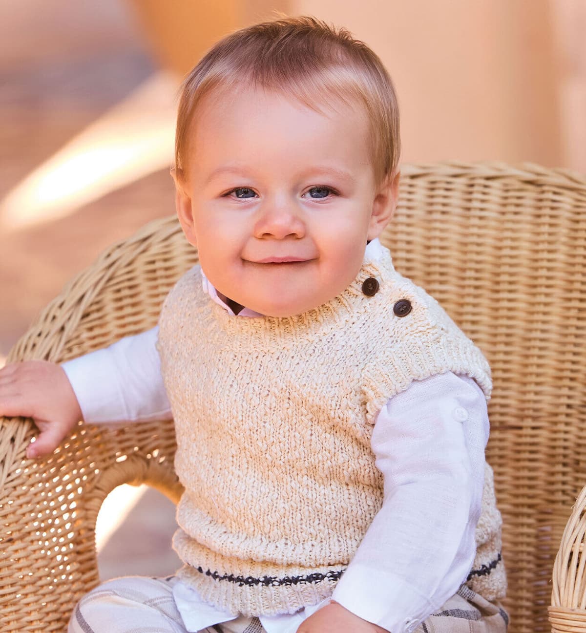 Anzugweste MINIBANDA "BABY BOY KNITWEAR", Jungen, Gr. 92, cream, Westen Anzugweste