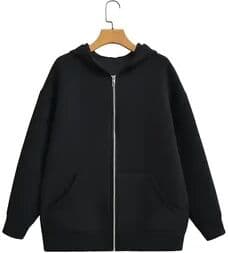 Quick Pick Pro Women's Oversized Zip Hoodie, Versatile Long Sleeve Jacket, Loose Fit Casual Top, Streetwear Sweatshirt xs black
