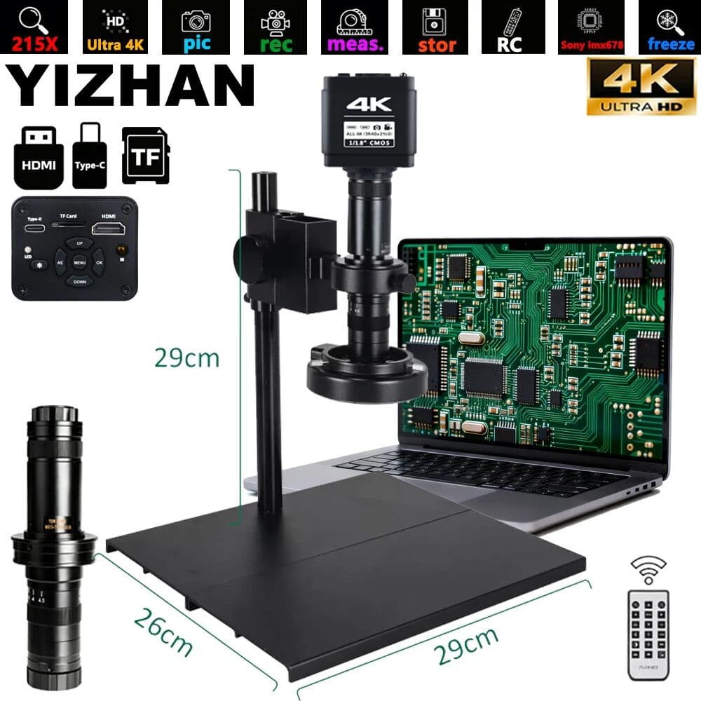 KUAIQU 4K UHD Professional Industrial Microscope For Soldering, HDMI USB Digital Microscope Camera 1/1.8' HD IMX678 Sensor 215X Lens