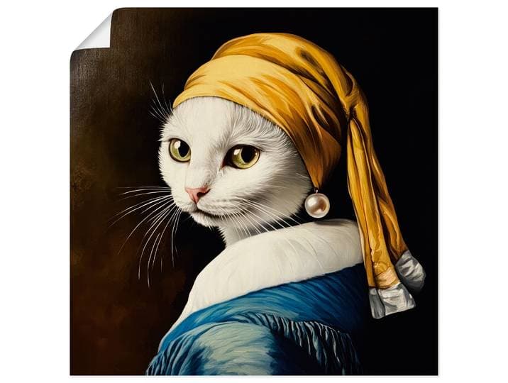 Wandbild ARTLAND Die Katze mit dem Perlenohrring , gelb (farbe bild(er): schwarz), B:30cm H:30cm, Papier, Bilder, Wandbild, als Alubild, Leinwandbild, Poster, Wandaufkleber in verschied. Grössen