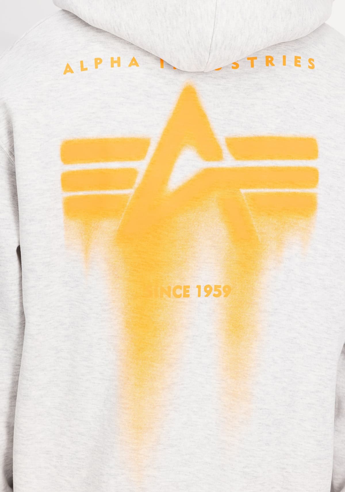 Hoodie ALPHA INDUSTRIES "Spray Print Hoodie", Herren, Gr. XXL, weiss (pastel grau melange), Obermaterial: 80% Baumwolle, 20% Polyester, regular fit, Sweatshirts Hoodie pastel grau melange XXL