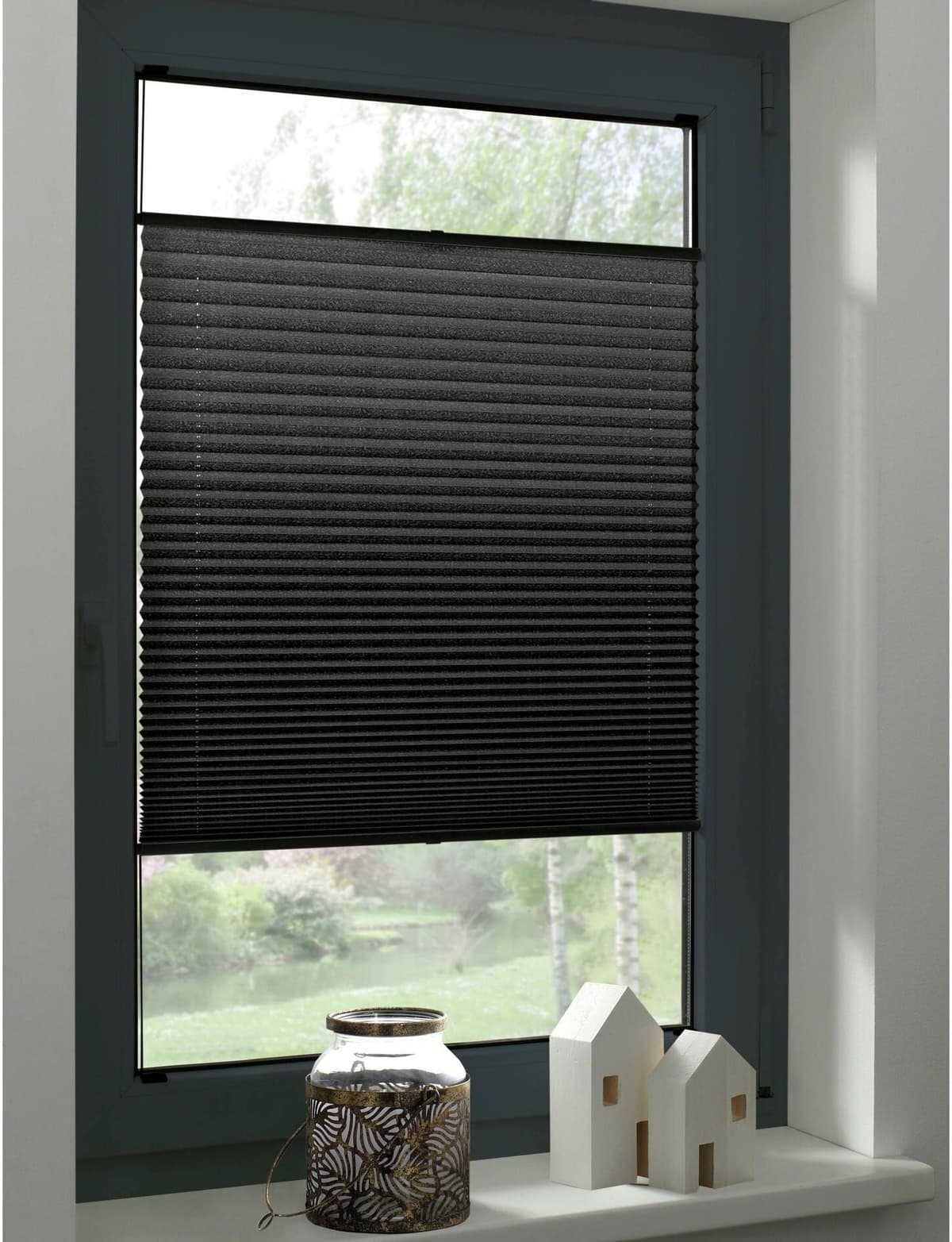 Plissee GARDINIA, schwarz, B:70cm H:130cm, Plissees, Plissee schwarz 130cm, 70cm