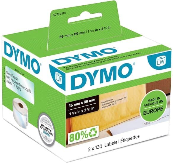 Etiketter Dymo LW Adress, klar, 89x36mm, 260/fp