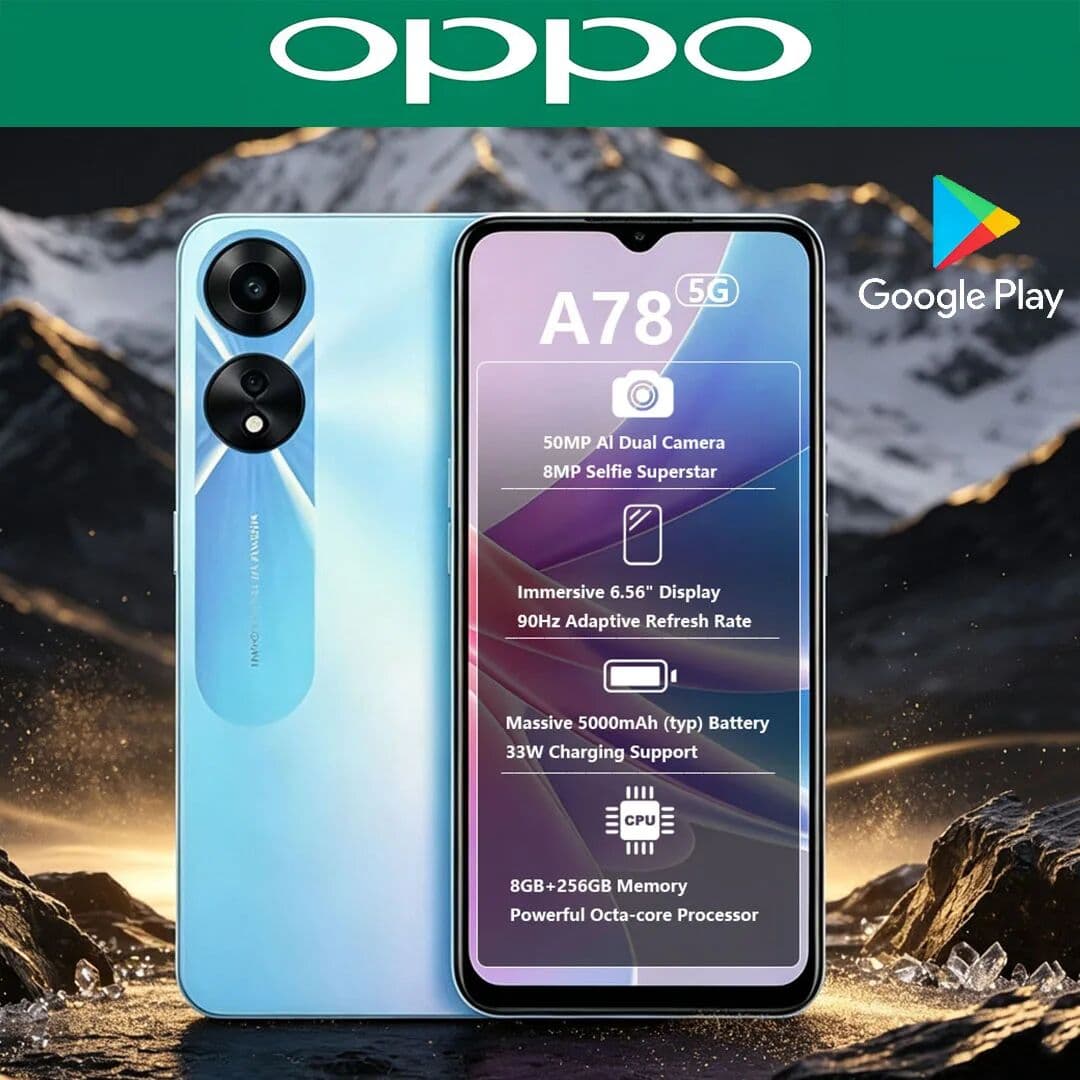 Oppo A78 5G Dual-SIM Mobile Phone 50MP AI Camera 5000mAh Battery 33W Charging Gaming Android Smartphone 8+256GB Memory