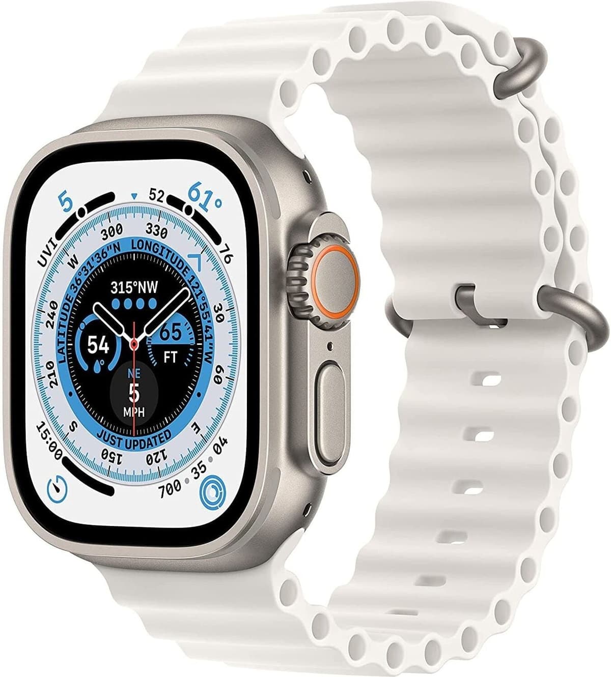 Apple Watch Ultra (GPS + Cellular), 49mm Titanium Case with White Ocean Band, Used - Very Good