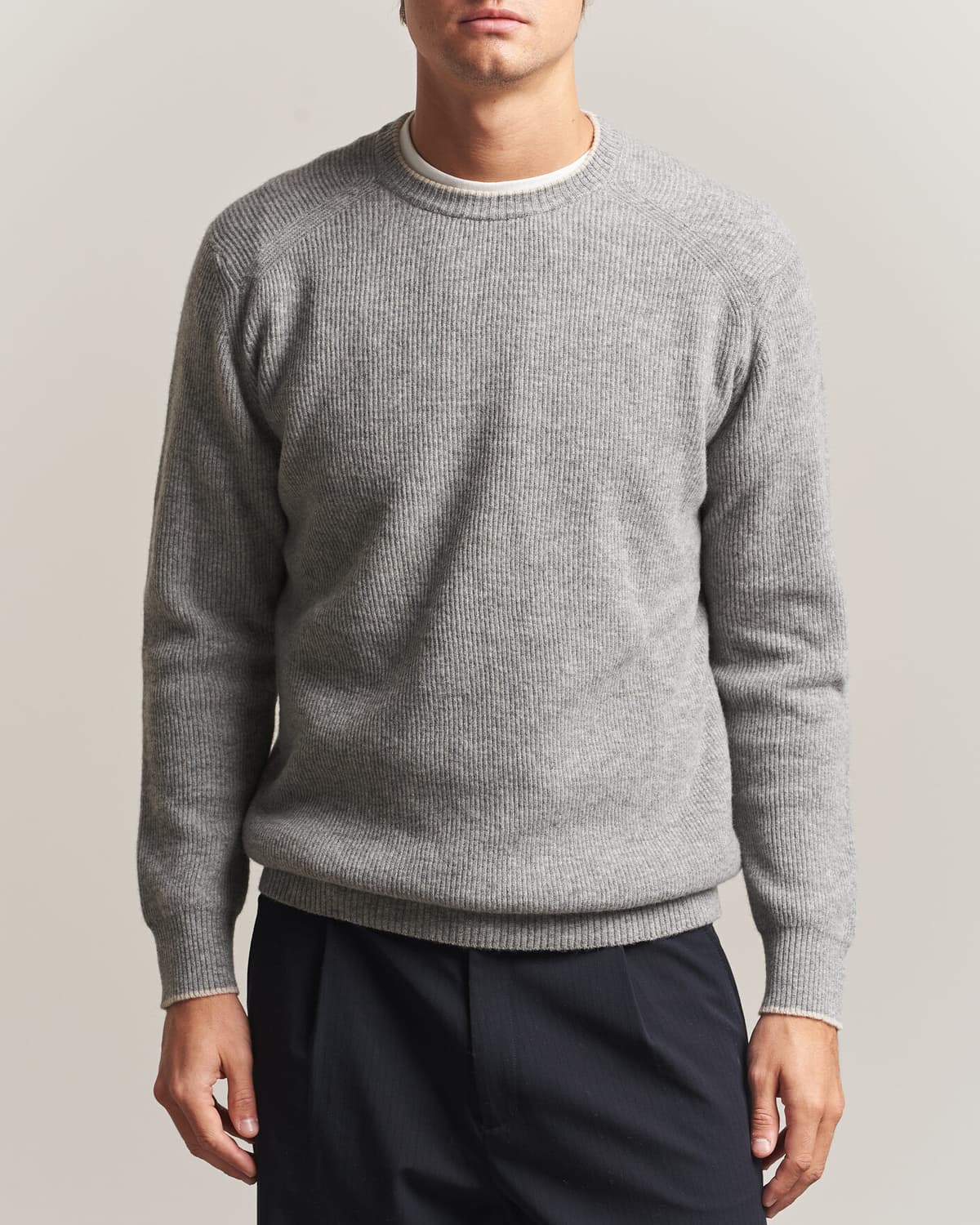 Altea Rib Wool Raglan Sweater Light Grey men S Grå